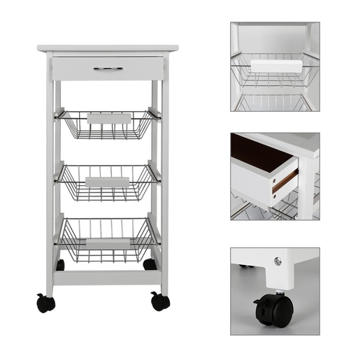 [32971680350] Portable Kitchen Rolling Tile Top Drop Leaf Storage Trolley Cart White Simple Morden Three-layer She