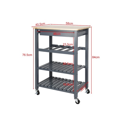 [32971349463] Lacquered Taupe 58*40*84cm Kitchen Trolley Solid Pine Top Three-layer Shelf Rack with Universal Whee
