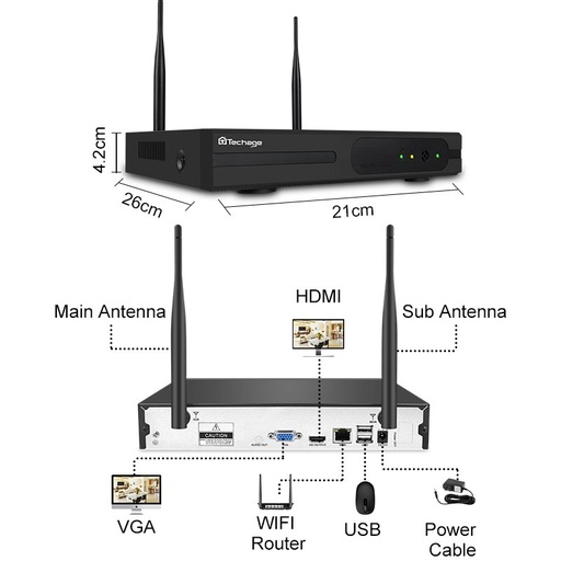 [32615612346] Techage 4CH 1080P Wireless NVR Wifi CCTV System 1MP 2MP Dome Indoor Outdoor IP Camera P2P Video Secu