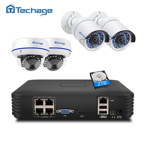 [32809544479] Techage 4CH 1080P POE NVR CCTV Security System 1080P 2MP IR Outdoor Dome Indoor POE IP Camera P2P Vi