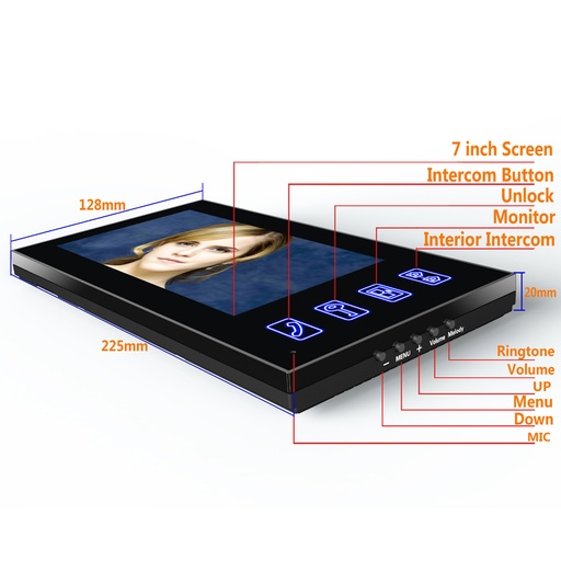 [32718280912] Free Shipping Touch Key 7" LCD Fingerprint Video Door Phone Intercom System With fingerprint access 