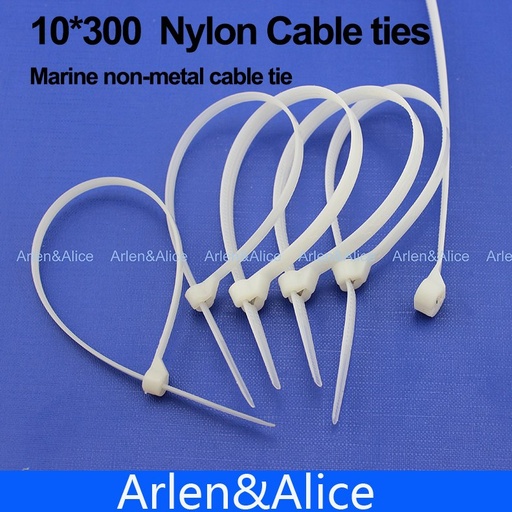 [1759578711] 100pcs 10mm*300mm Nylon cable ties stainless steel plate locked for boat vessel with Marine non-meta