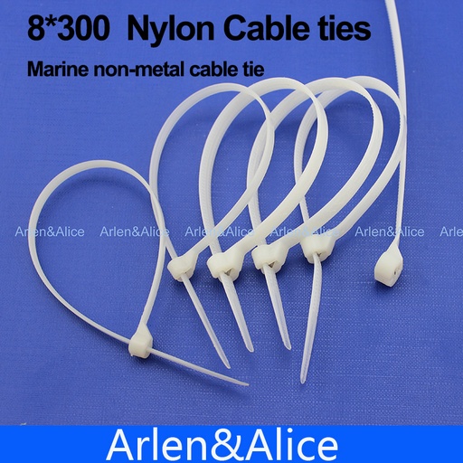 [1759538864] 100pcs 8mm*300mm Nylon cable ties stainless steel plate locked for boat vessel with Marine non-metal
