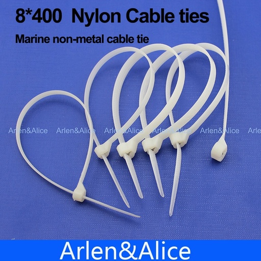 [1759588545] 100pcs 8mm*400mm Nylon cable ties stainless steel plate locked for boat vessel with Marine non-metal