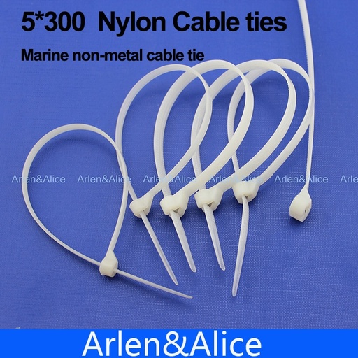 [1759481773] 100pcs 5mm*300mm Nylon cable ties stainless steel plate locked for boat vessel with Marine non-metal