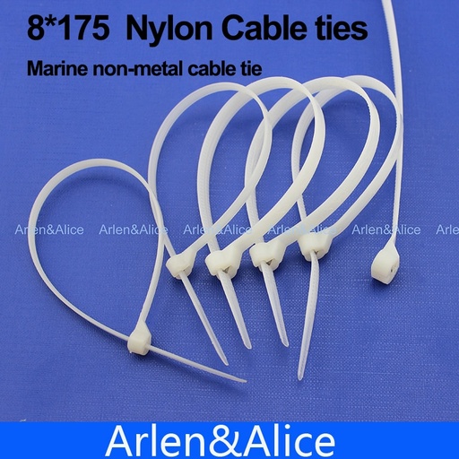 [1759534711] 100pcs 8mm*175mm Nylon cable ties stainless steel plate locked for boat vessel with Marine non-metal