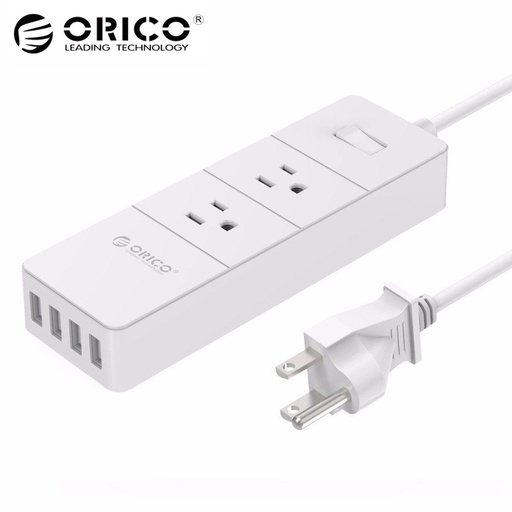 [32662816591] ORICO 2 Outlets Power Strip Surge Protector Max 1250W with 4 USB Ports 20W Built in 5 Feet Power Cor