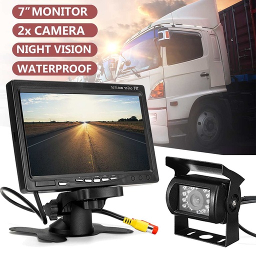 [4000269145836] 7 Inch LCD Liquid Crystal HD Car Monitor Wired Waterproof Night Vision Car Monitor Dual Camera with 
