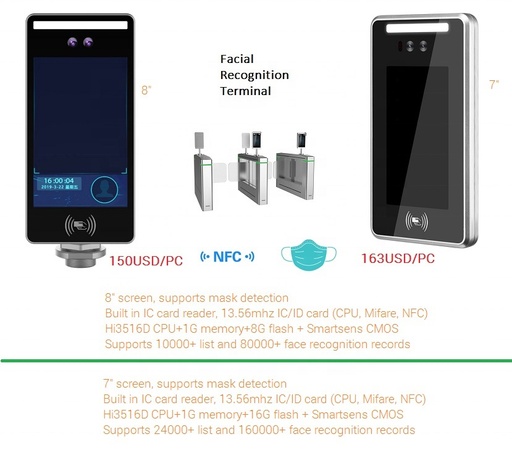 [WCAM101119340488] 7 Inch Screen RFID Card Time Attendance Access Control Face Recognition Device Biometric Terminal